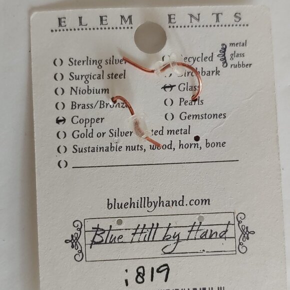 NWT Handmade Cooper Glass Earrings Boho Blue Hill Holiday Gift - Picture 3 of 5